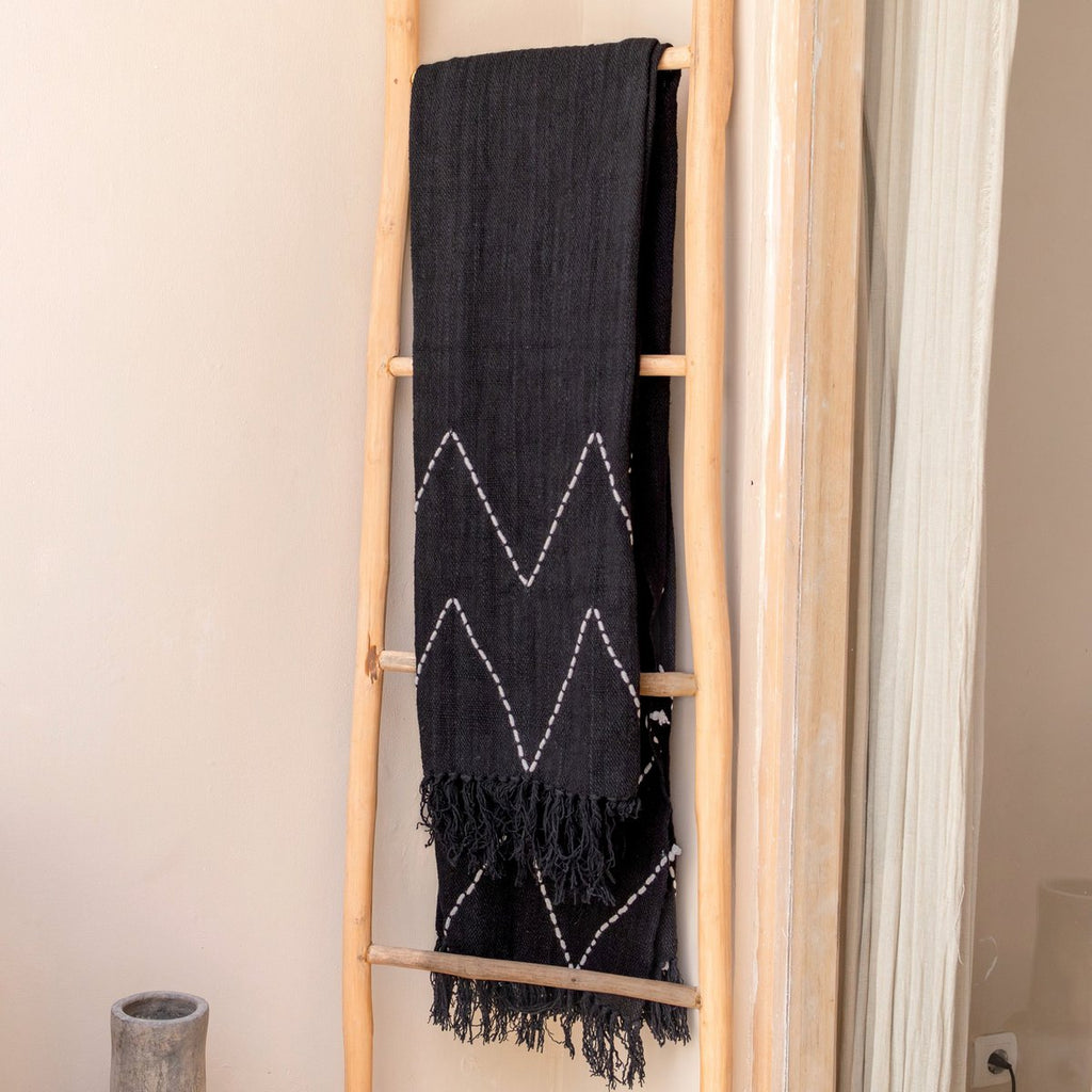 HANDGEWEBTE BOHO-DECKE SCHWARZ