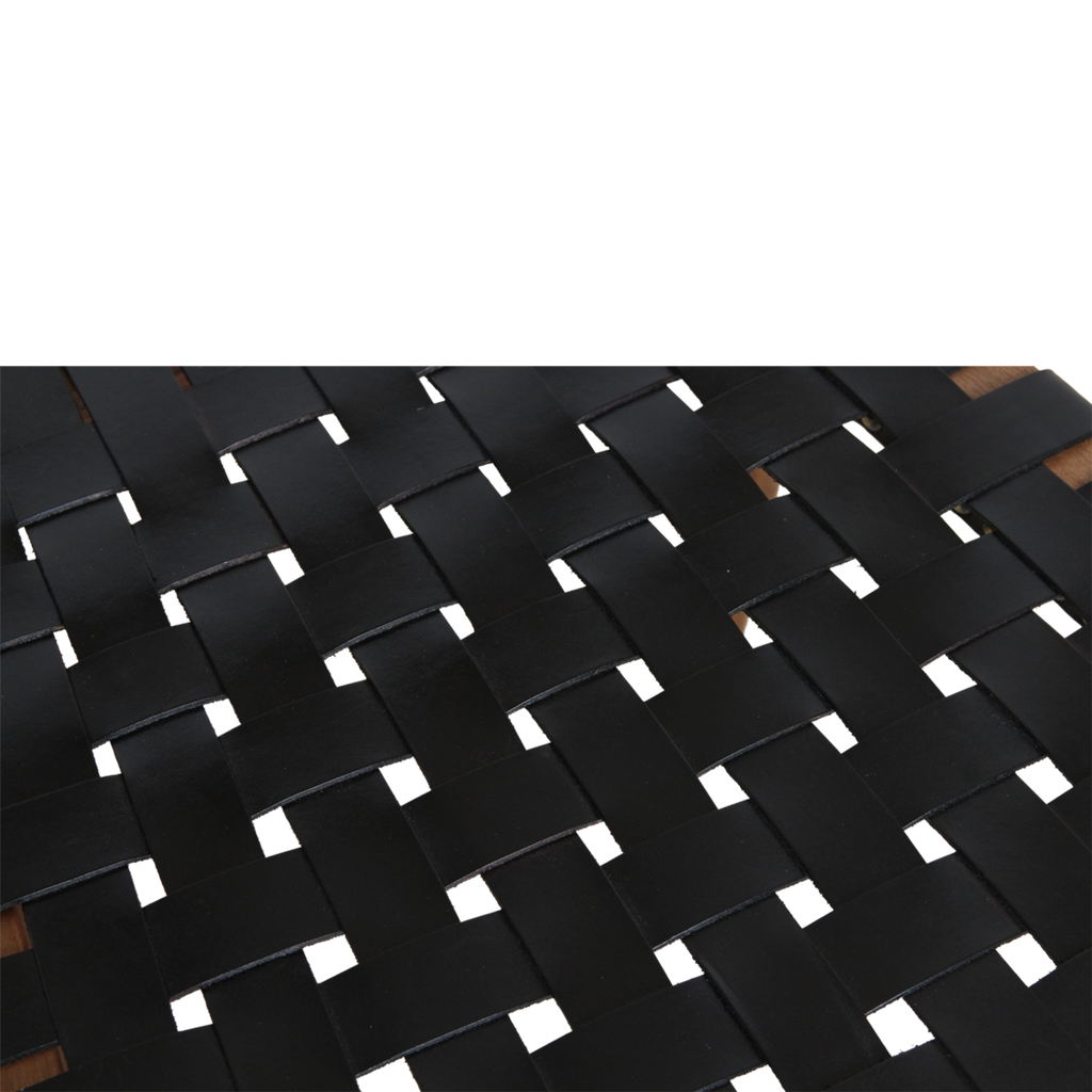 ESSZIMMERSTUHL AUS TEAKHOLZ MIT LEDERSITZFLÄCHE (SCHWARZ)