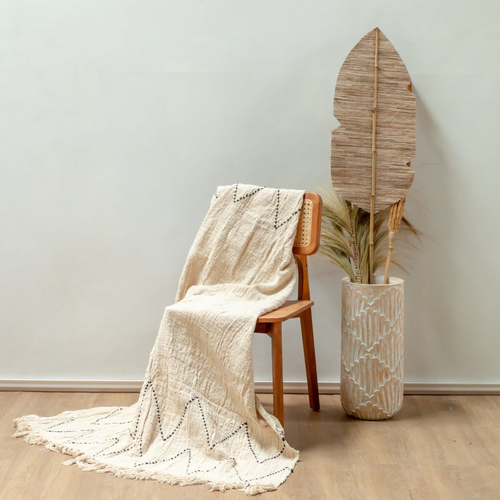 HANDGEWEBTE BOHO-DECKE BEIGE