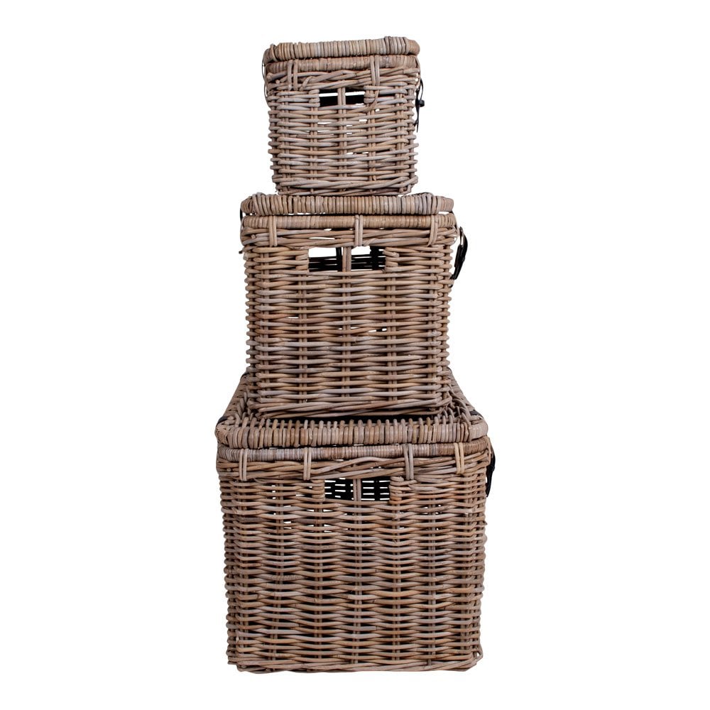 DEPOK AUFBEWAHRUNGSKOFFER AUS RATTAN (3er Set)