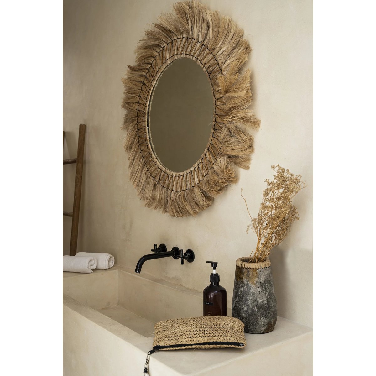 TERRAKOTTA VASE MIT BASTDETAIL (ANTIKGRAU) - 22cm