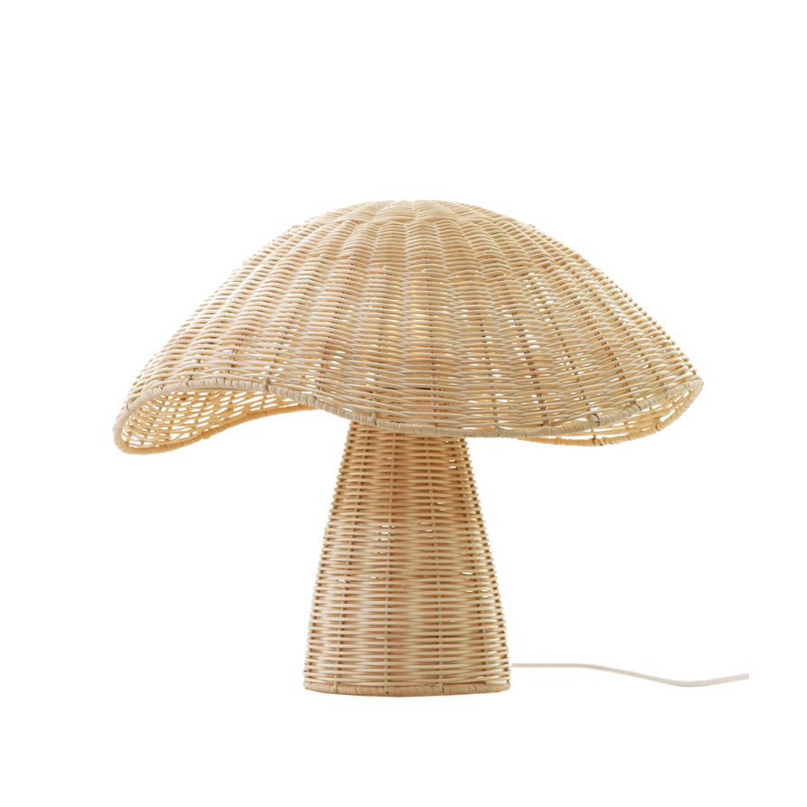PILZ-TISCHLAMPE AUS RATTAN
