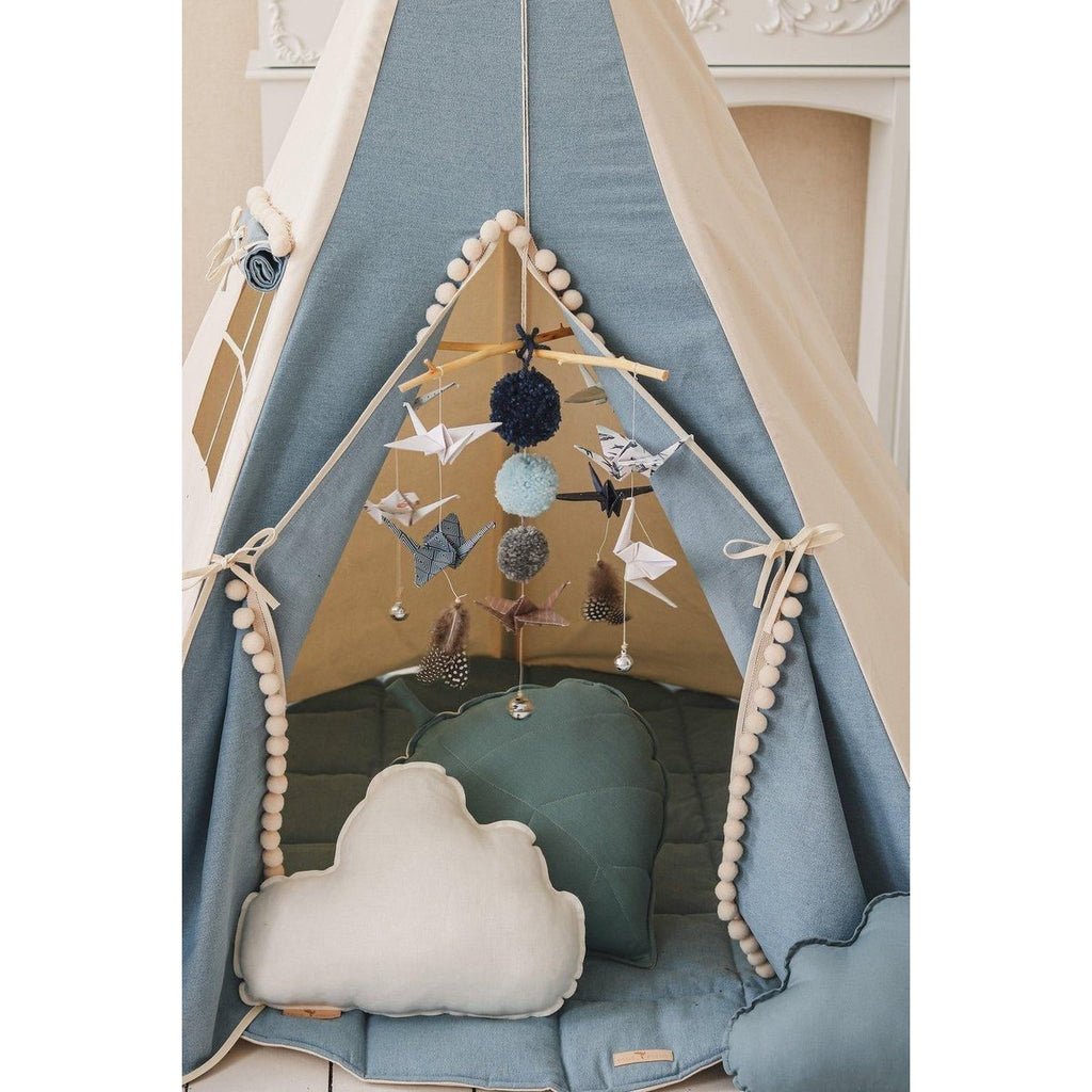 TIPI ZELT (BLAU) MIT POMPOMS