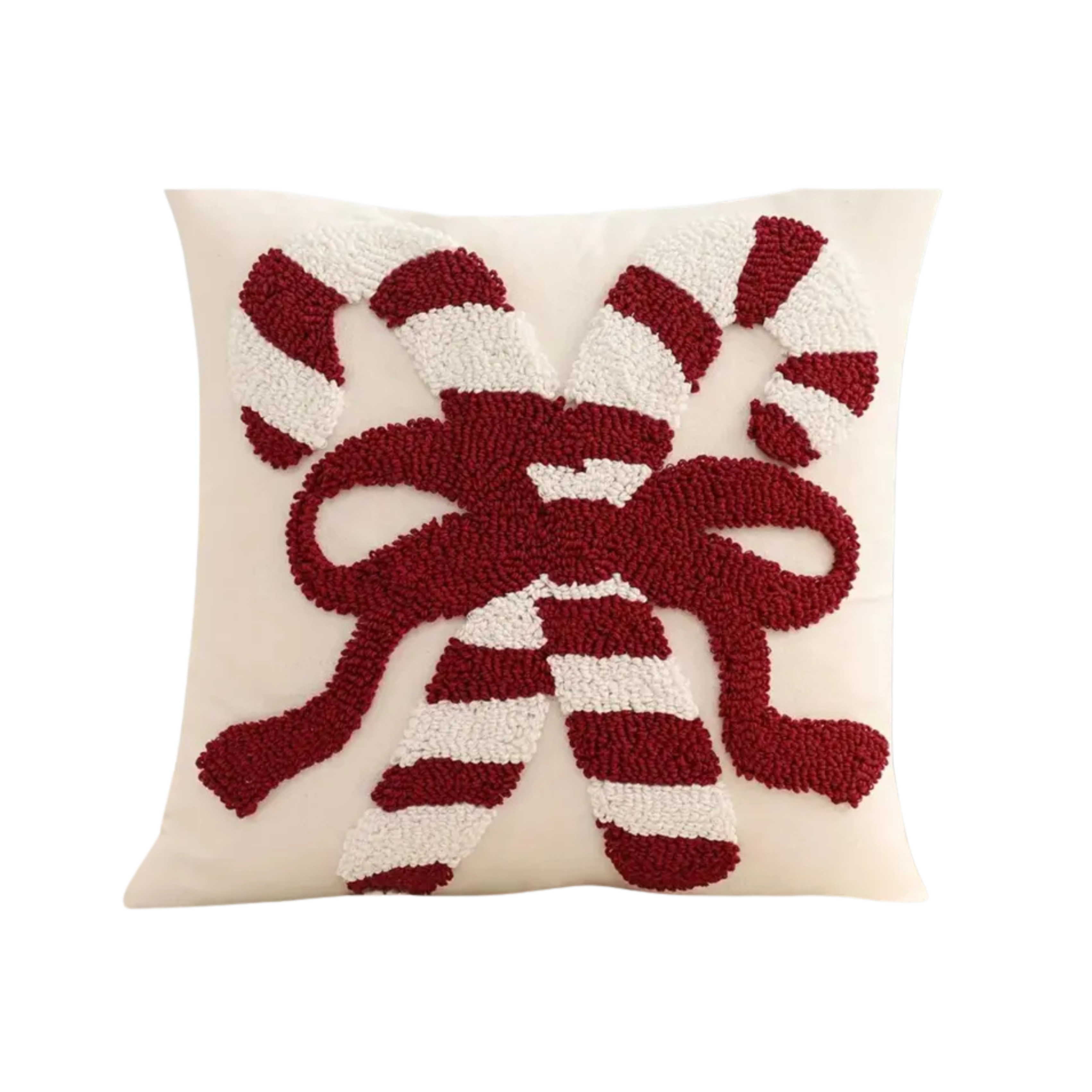 KISSENBEZUG | GESTICKTE ZUCKERSTANGEN MIT SCHLEIFE