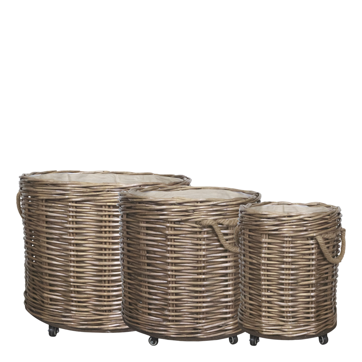 Weidenkorb mit Rollen rund 3er-Set