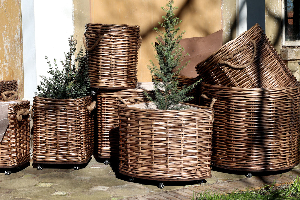Weidenkorb mit Rollen rund 3er-Set