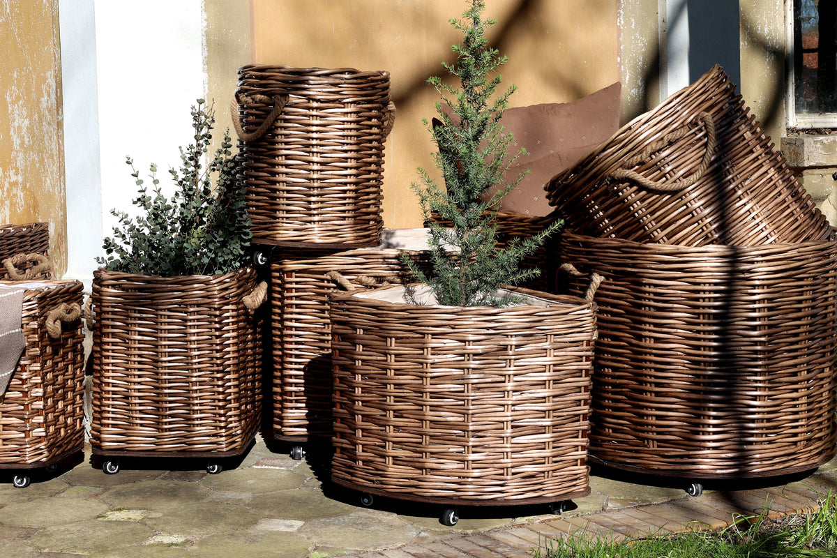 Weidenkorb mit Rollen rund 3er-Set