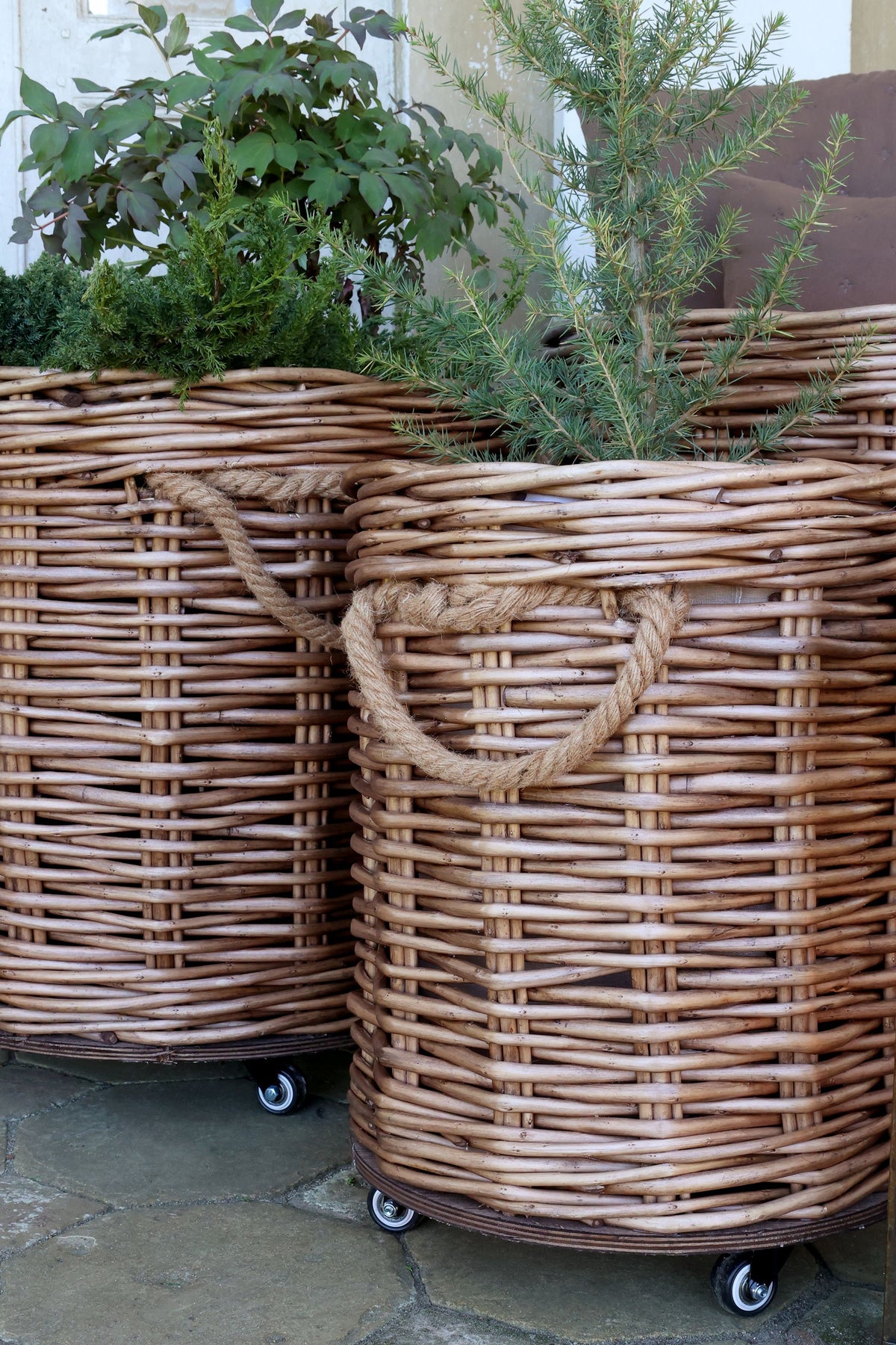 Weidenkorb mit Rollen rund 3er-Set