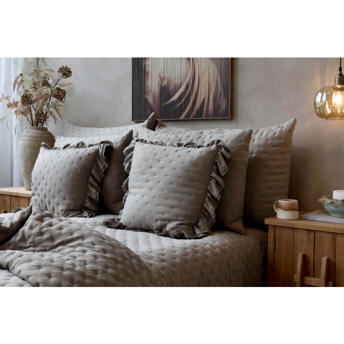AIX SOFT KISSENBEZUG MIT RÜSSCHEN (OLIVE) - 50x50cm