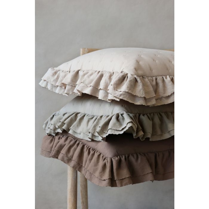AIX SOFT KISSENBEZUG MIT RÜSSCHEN (OLIVE) - 50x50cm