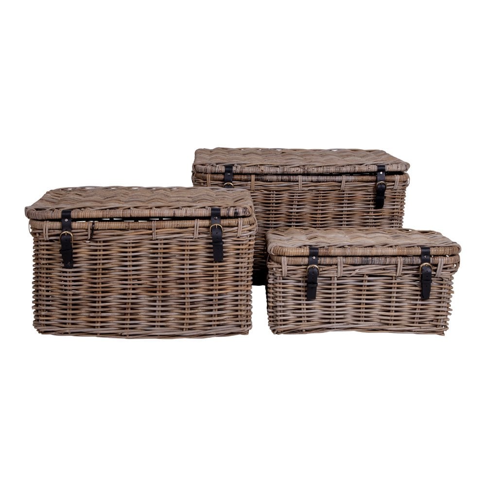 DEPOK AUFBEWAHRUNGSKOFFER AUS RATTAN (3er Set)