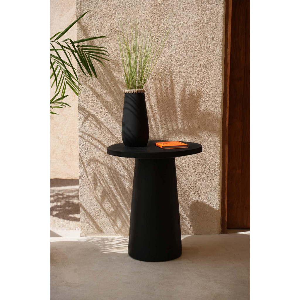 TERRAKOTTA VASE MIT BASTDETAIL (SCHWARZ) - 31cm