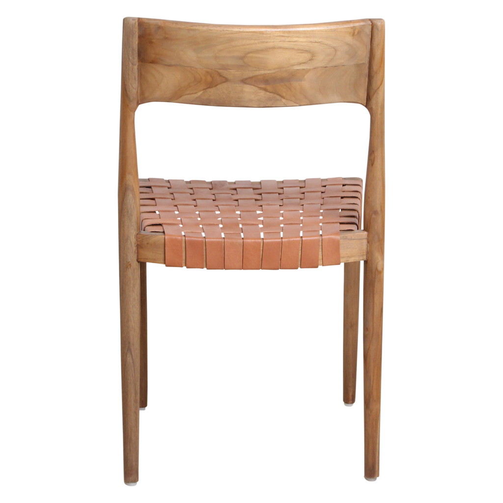 ESSZIMMERSTUHL AUS TEAKHOLZ MIT LEDERSITZFLÄCHE (BRAUN)