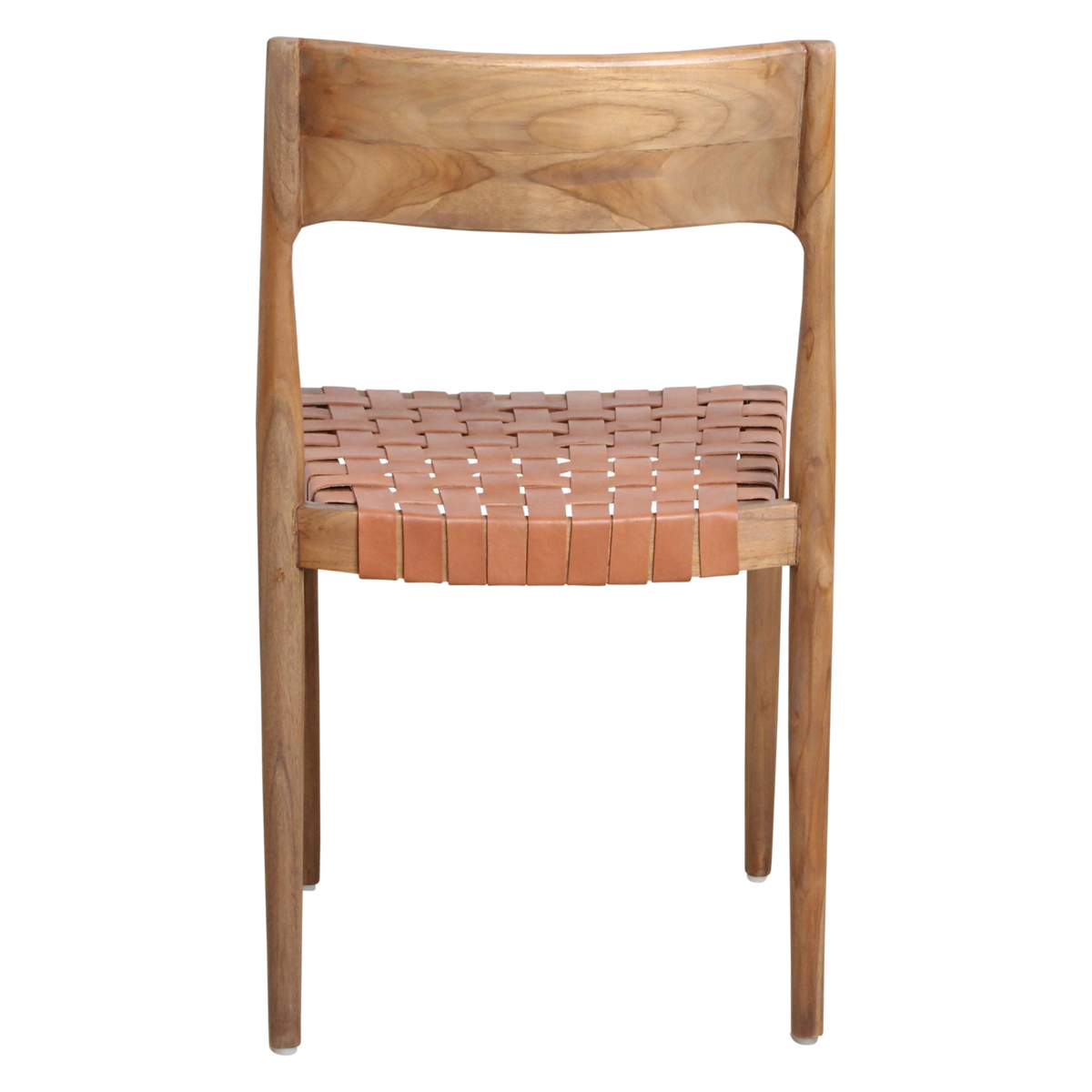 ESSZIMMERSTUHL AUS TEAKHOLZ MIT LEDERSITZFLÄCHE (BRAUN)