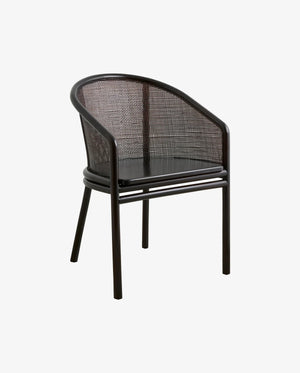 Stuhl aus Teakholz mit Rattanlehne Schwarz - Ansicht 1