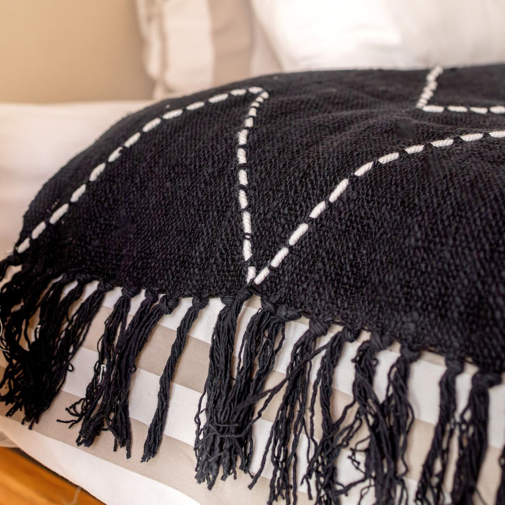 HANDGEWEBTE BOHO-DECKE SCHWARZ