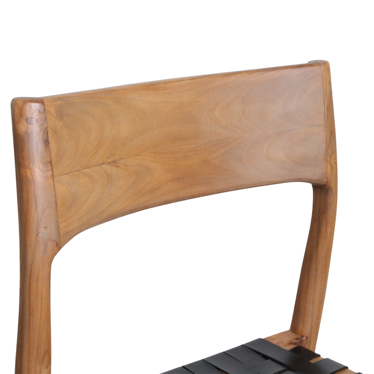 ESSZIMMERSTUHL AUS TEAKHOLZ MIT LEDERSITZFLÄCHE (SCHWARZ)
