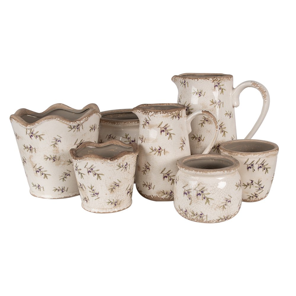 KERAMIK BLUMENTOPF (BEIGE BLAU) - Ø 20x15 cm