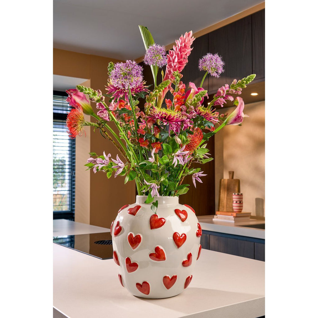 KERAMIKVASE MIT HERZEN (WEIß) - 33cm