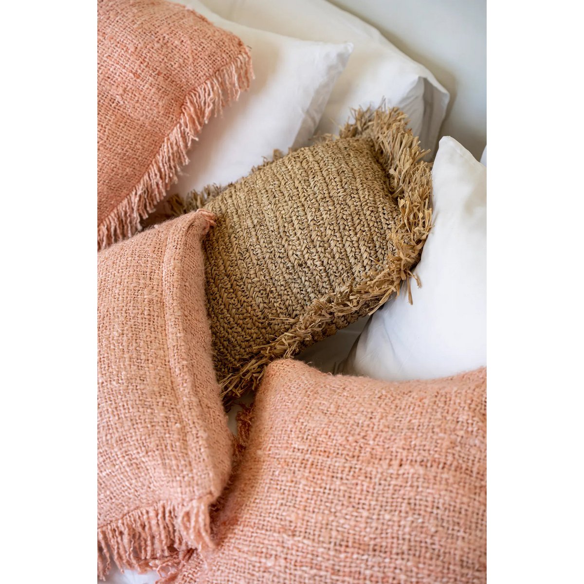 HANDGEWEBTER KISSENBEZUG (LACHSROSA) - 35 x 100cm