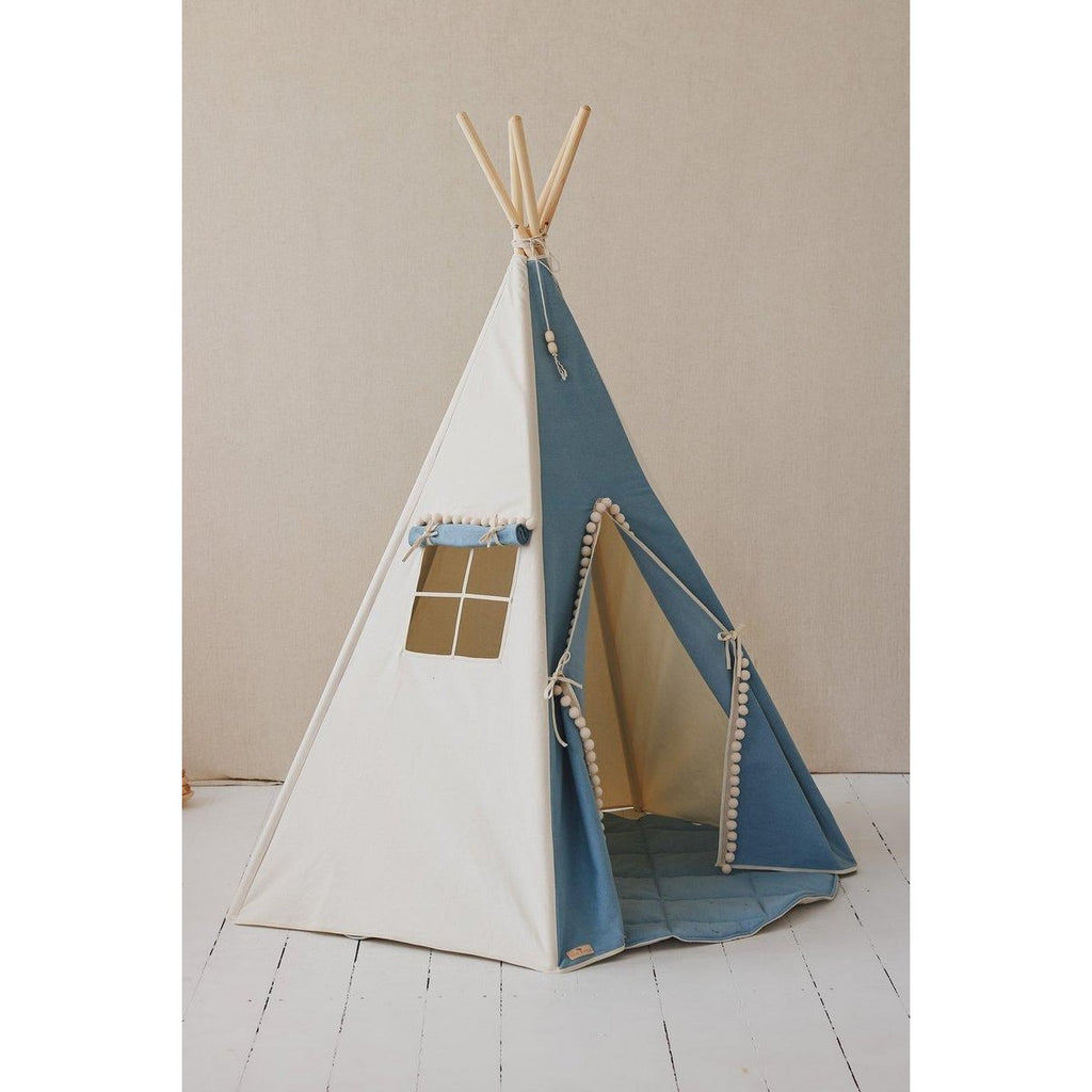 TIPI ZELT (BLAU) MIT POMPOMS