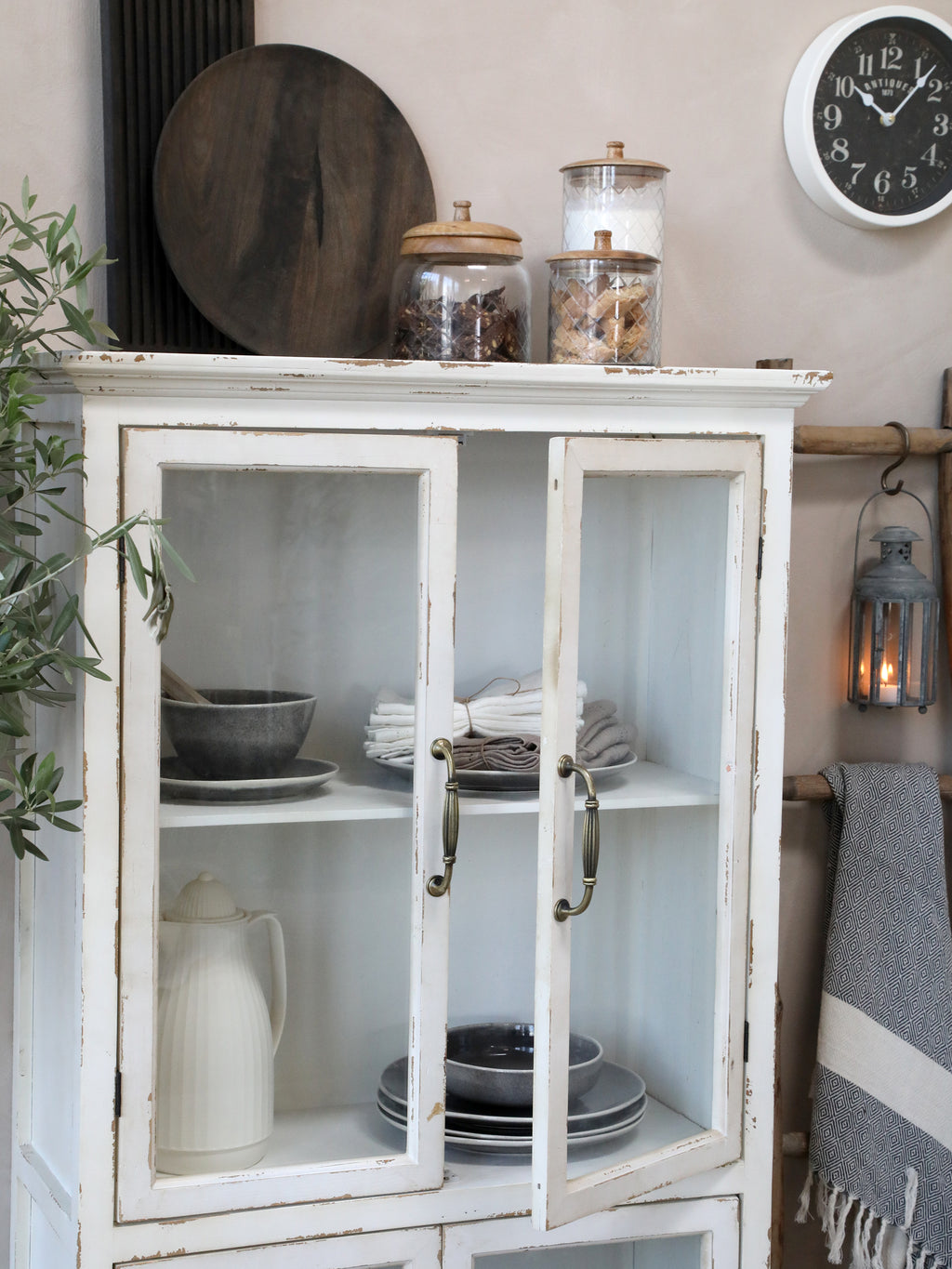 Vitrinenschrank mit 4 Glastüren antique creme - Ansicht 4