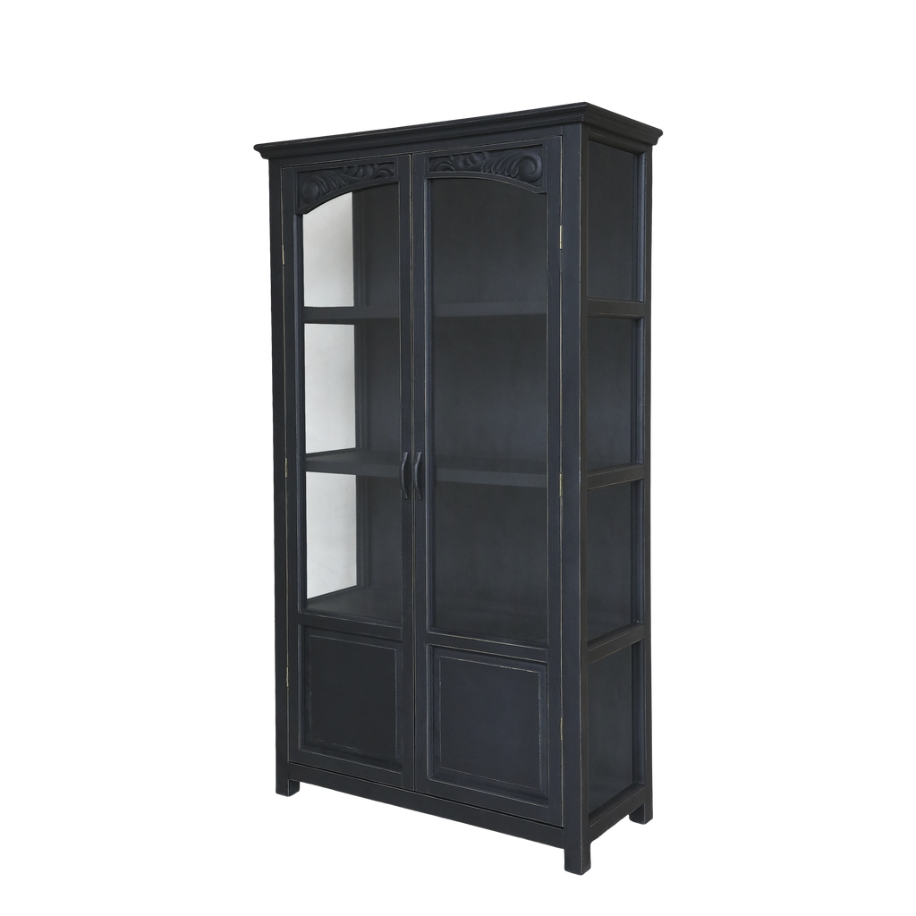 Vitrinenschrank mit Glastüren und Regalböden antique schwarz - Ansicht 2