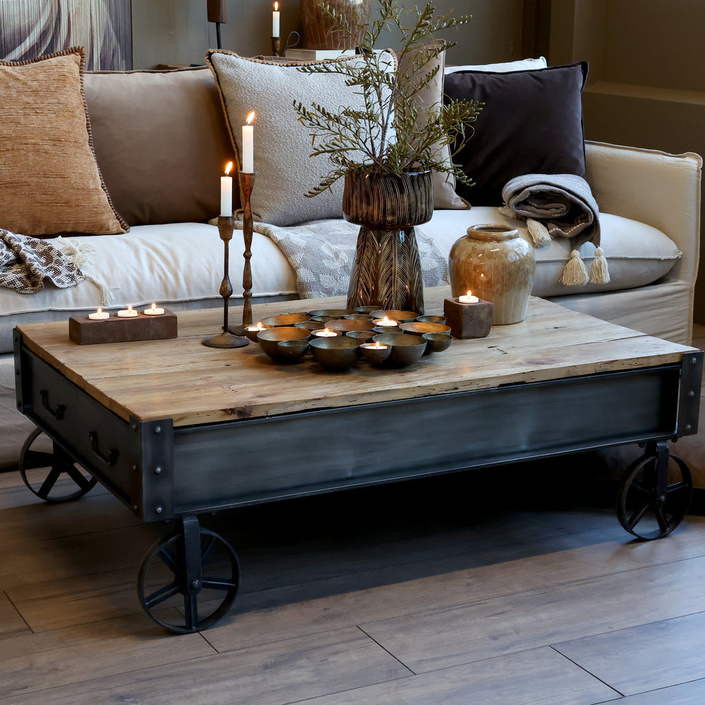 Sofatisch mit Schublade antique schwarz und natur - Hauptansicht