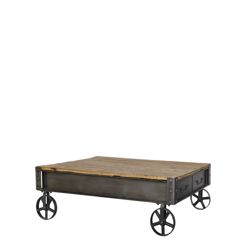 Sofatisch mit Schublade antique schwarz und natur - Maßzeichnung