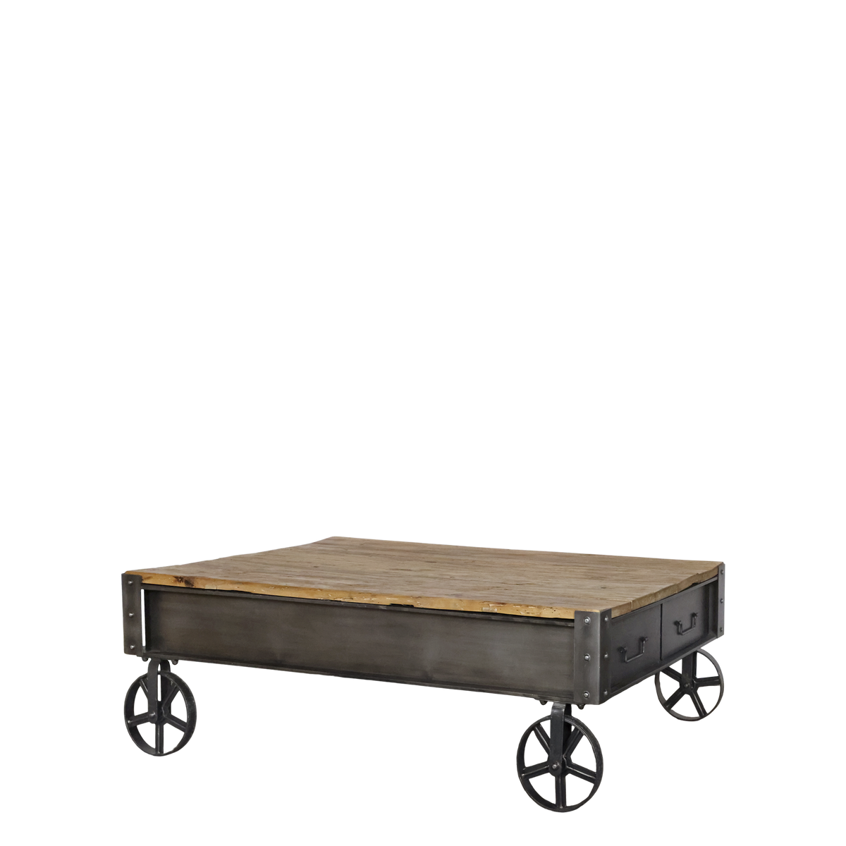 Sofatisch mit Schublade antique schwarz und natur - Maßzeichnung