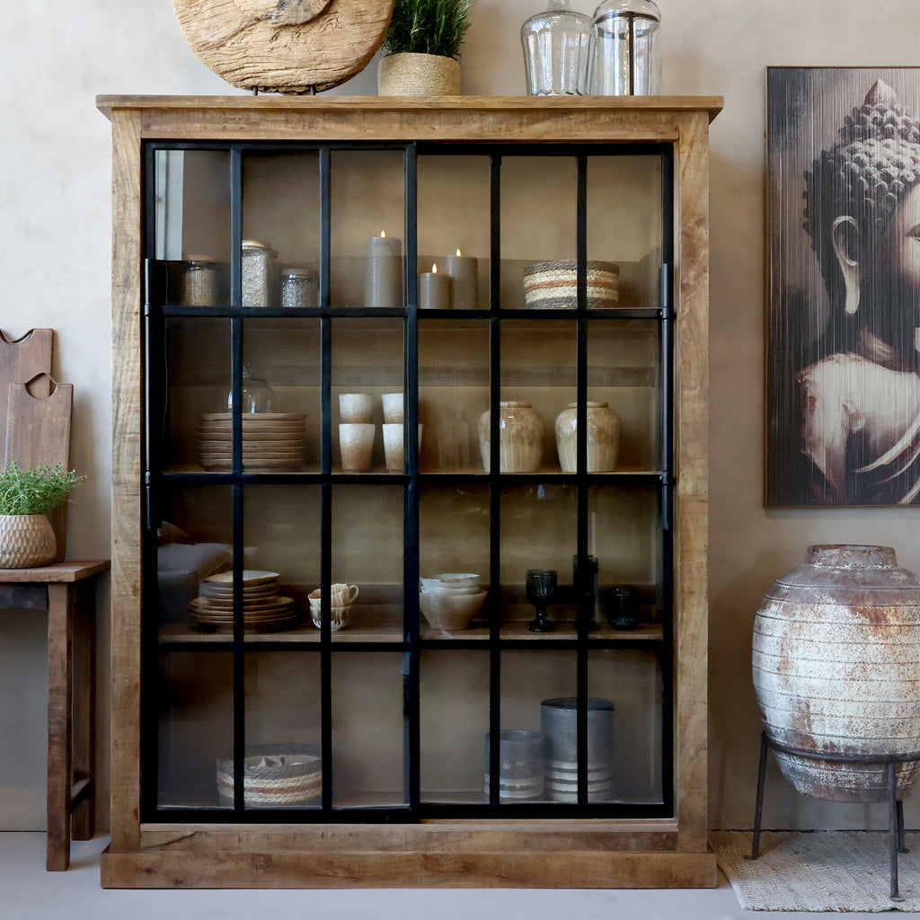 Vitrinenschrank aus Mangoholz 190x150cm - Ansicht 2