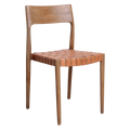 ESSZIMMERSTUHL AUS TEAKHOLZ MIT LEDERSITZFLÄCHE (BRAUN)