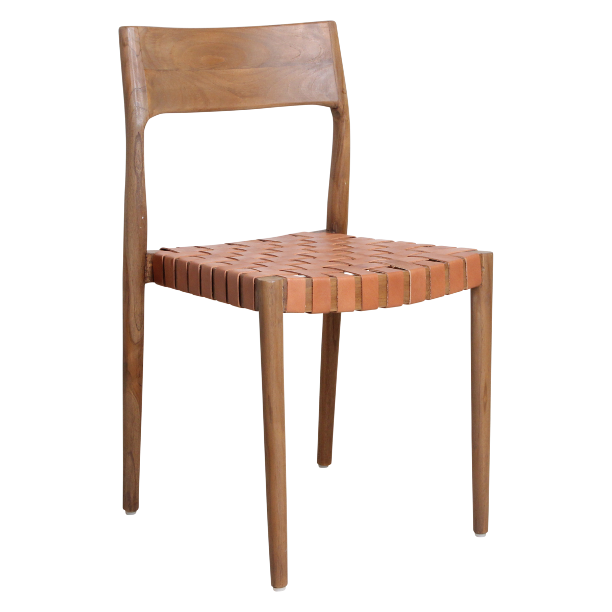 ESSZIMMERSTUHL AUS TEAKHOLZ MIT LEDERSITZFLÄCHE (BRAUN)