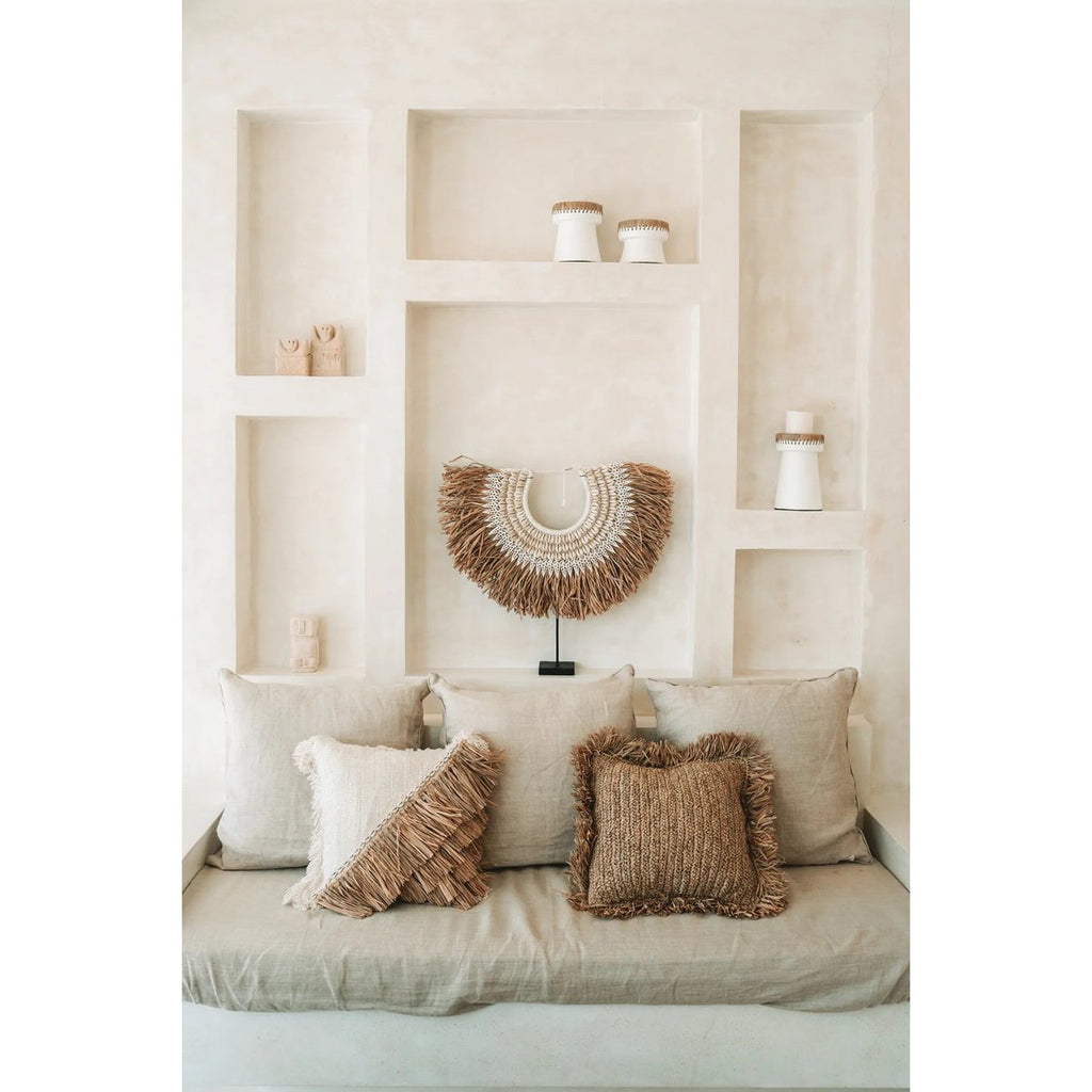 TERRAKOTTA KERZENHALTER MIT BAST (WEIß) - 20cm