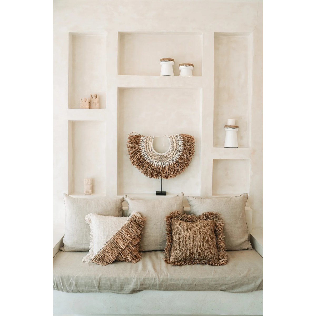 TERRAKOTTA KERZENHALTER MIT BAST (WEIß) - 20cm