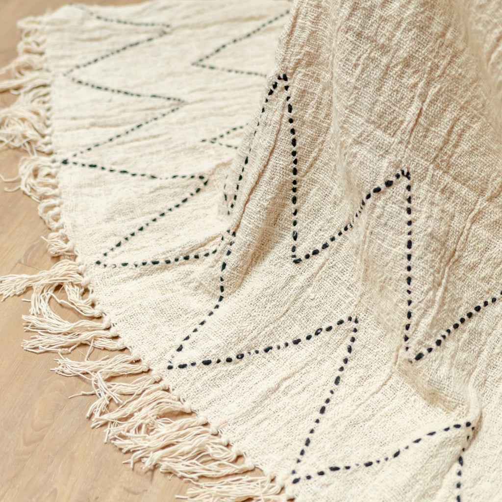 HANDGEWEBTE BOHO-DECKE BEIGE