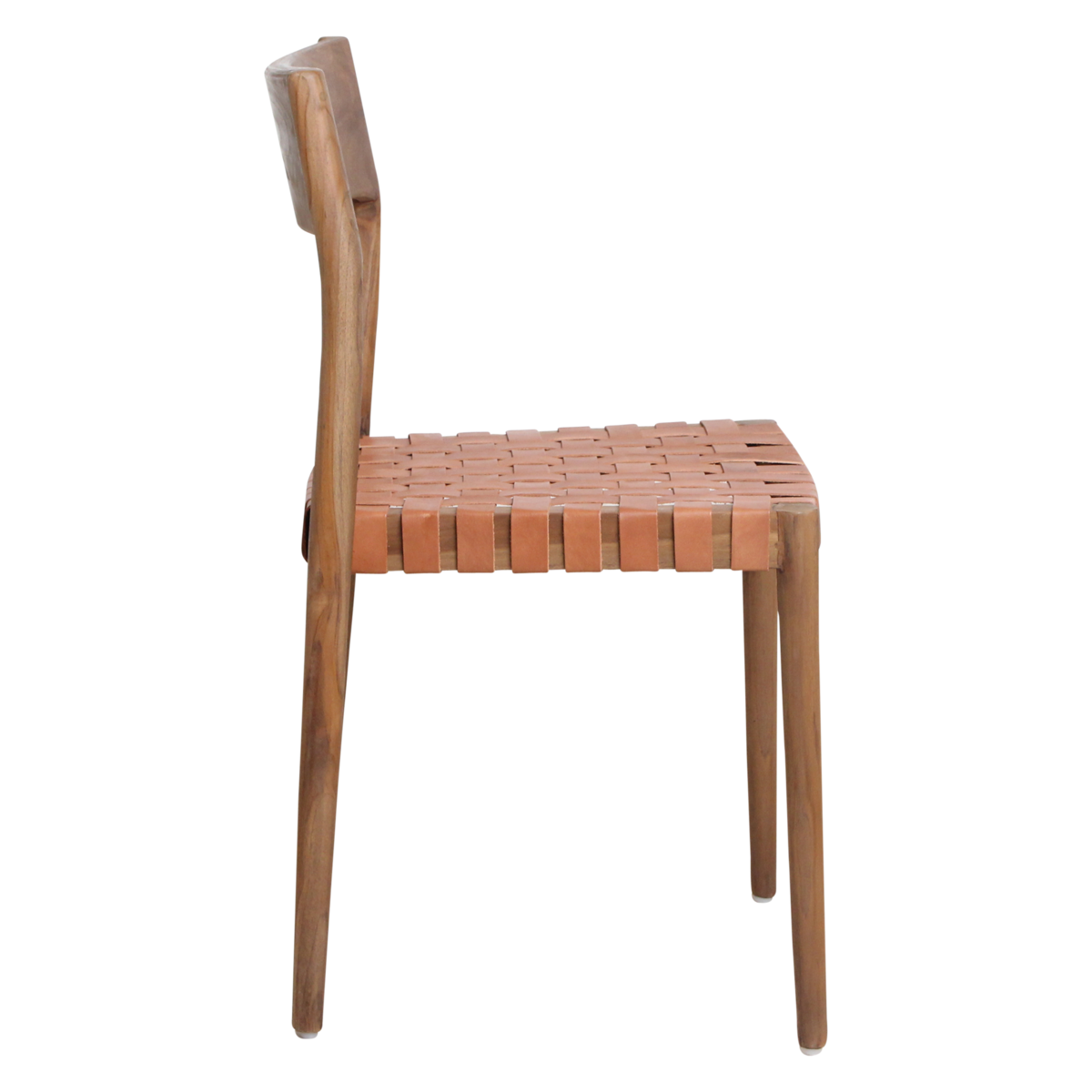 ESSZIMMERSTUHL AUS TEAKHOLZ MIT LEDERSITZFLÄCHE (BRAUN)