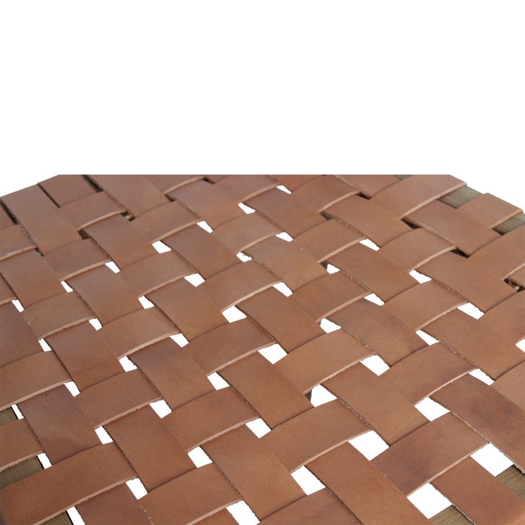 ESSZIMMERSTUHL AUS TEAKHOLZ MIT LEDERSITZFLÄCHE (BRAUN)