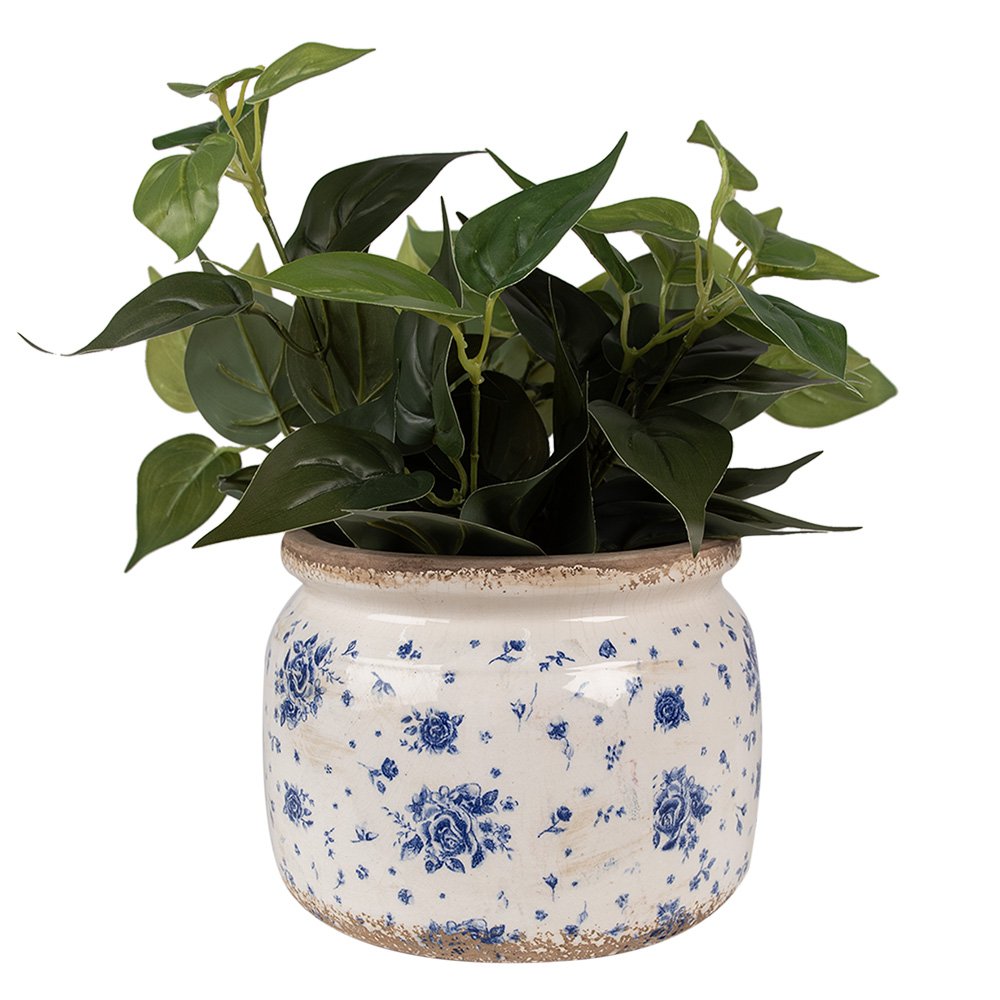 KERAMIK BLUMENTOPF (BEIGE BLAU) - Ø 20x15 cm