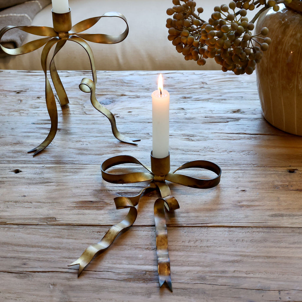 Kerzenständer mit Schleife Antik-Messing