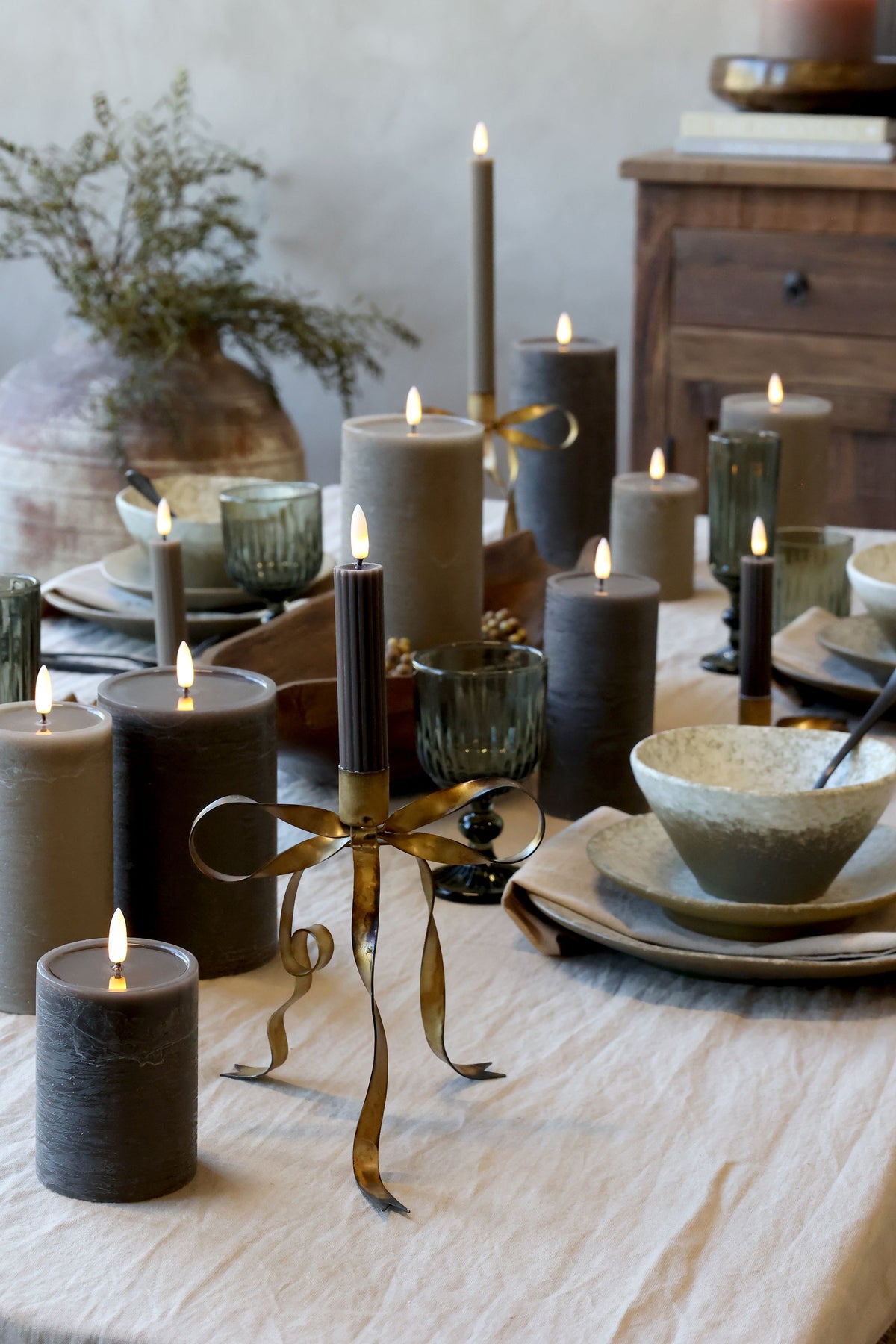 Kerzenständer mit Schleife Antik-Messing