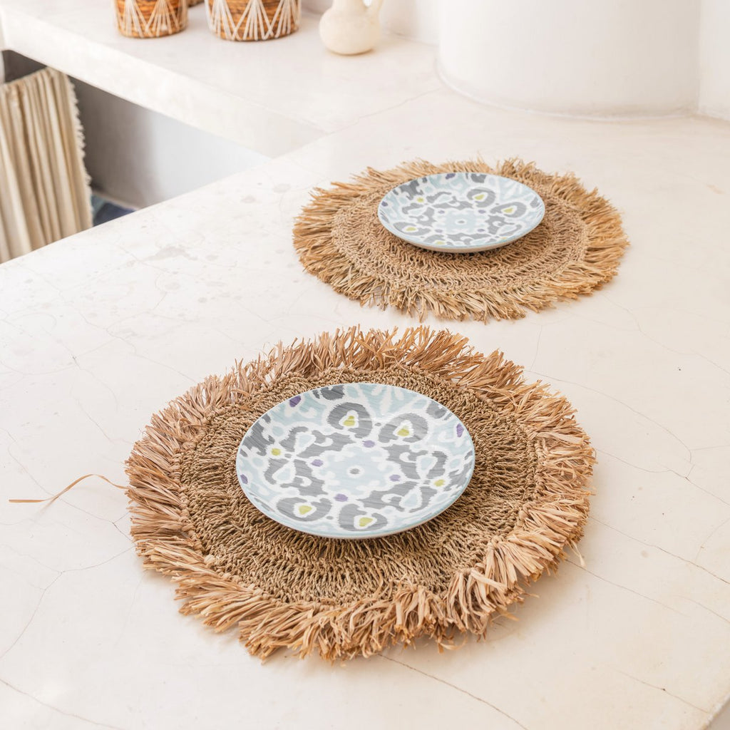RUNDES BOHO-TISCHSET AUS RAFFIABAST