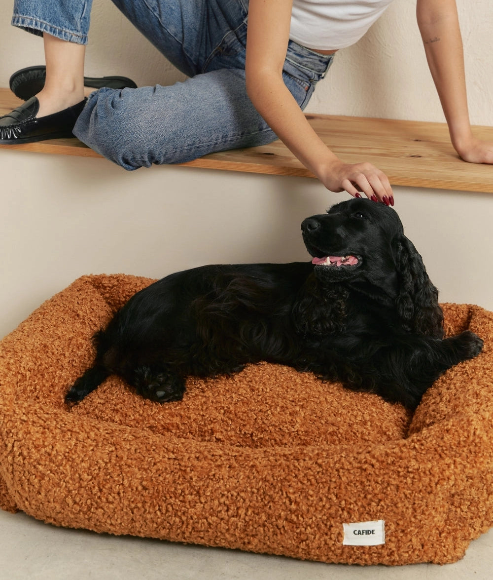 SNOZY HUNDEBETT MIT TEDDYFELL (ORANGE)