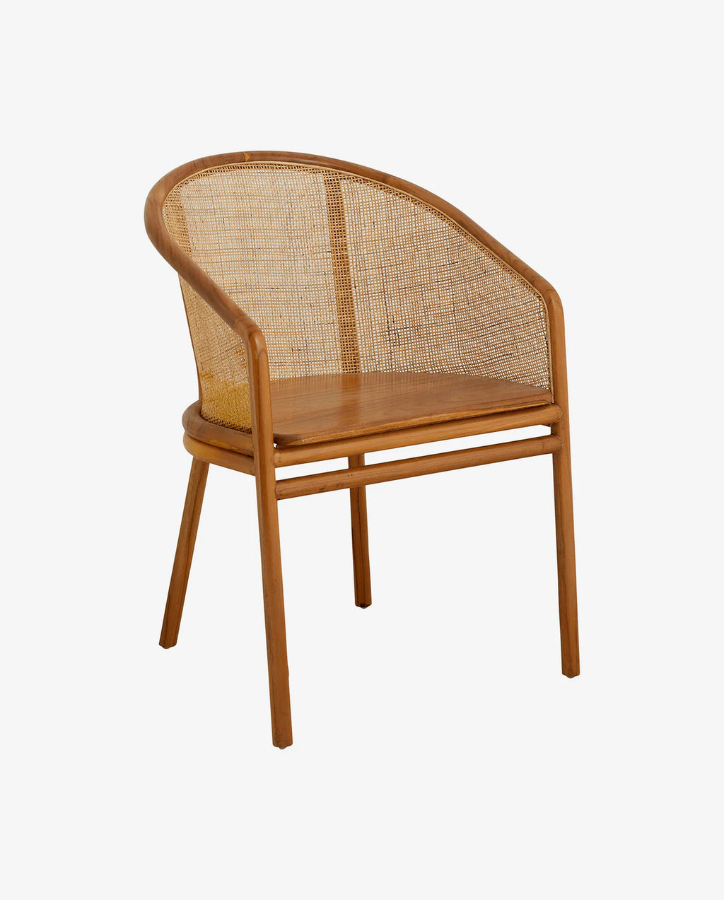 STUHL AUS TEAKHOLZ MIT RATTANLEHNE