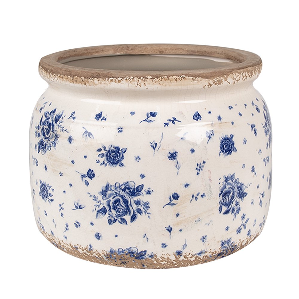 KERAMIK BLUMENTOPF (BEIGE BLAU) - Ø 20x15 cm