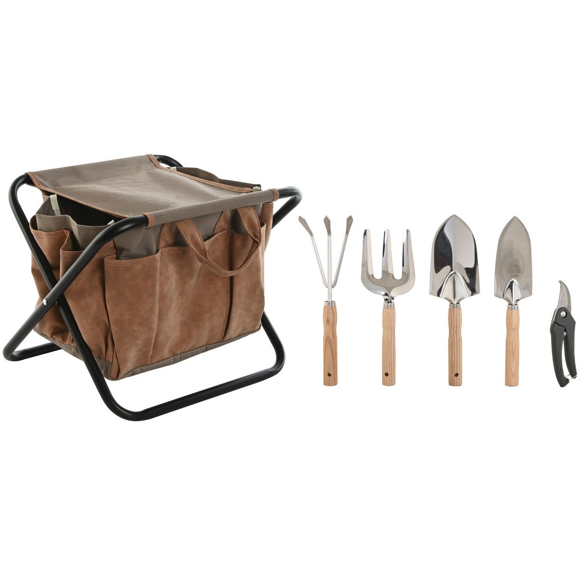 GARTENUTENSILIEN MIT HOCKER (8-ER SET)
