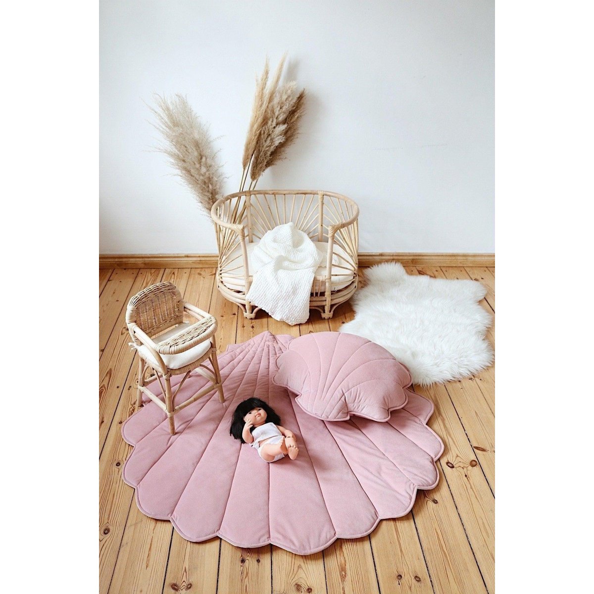 SAMT-MUSCHELKISSEN (ROSA) - 60cm