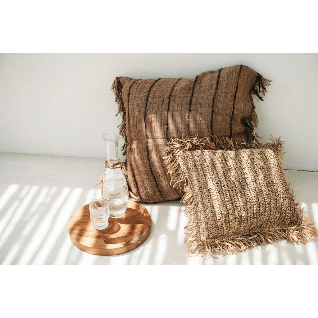 HANDGEWEBTER KISSENBEZUG (BEIGE SCHWARZ) - 60x60cm