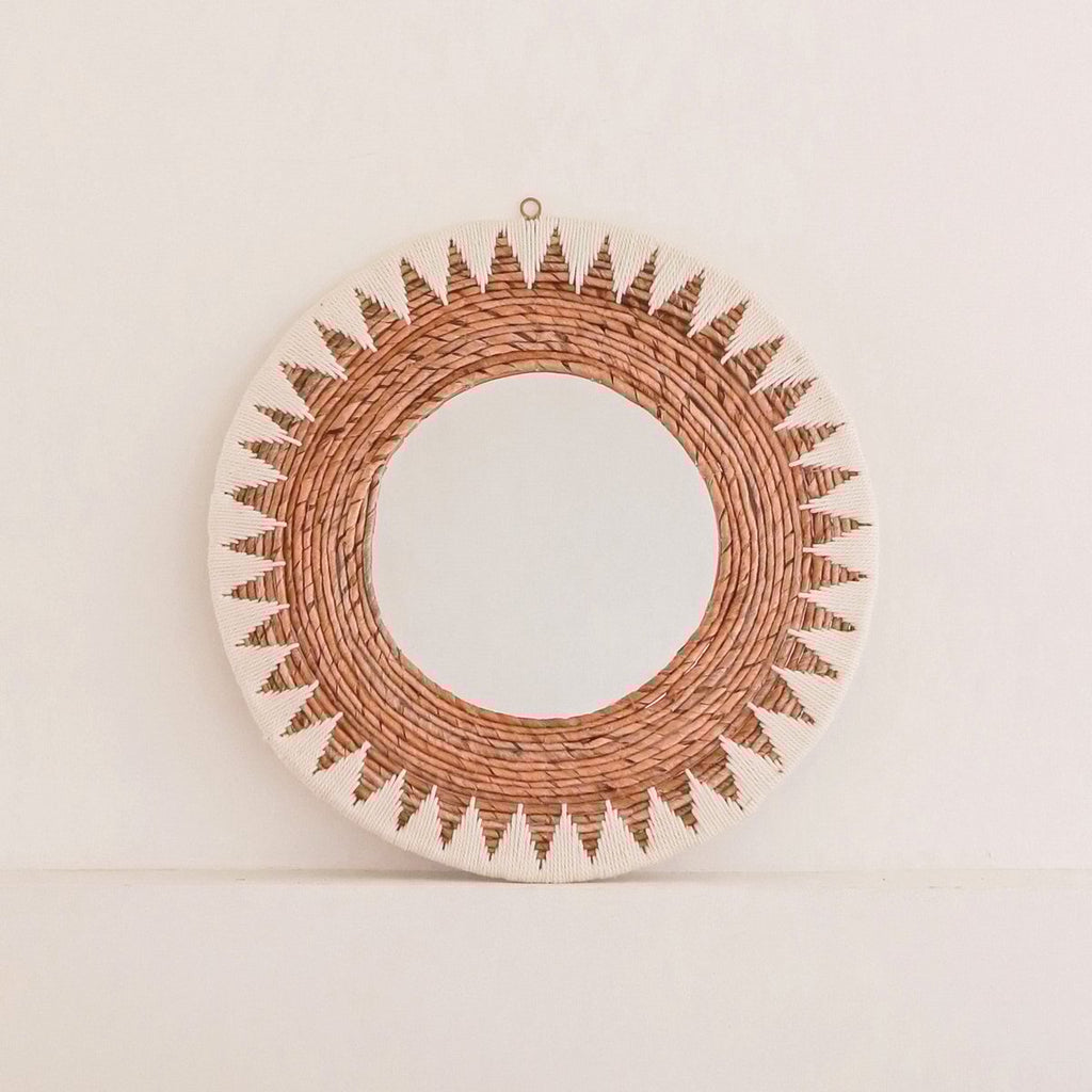 HANDGEFERTIGTER GEWEBTER WANDSPIEGEL BOHO - Ø 58cm