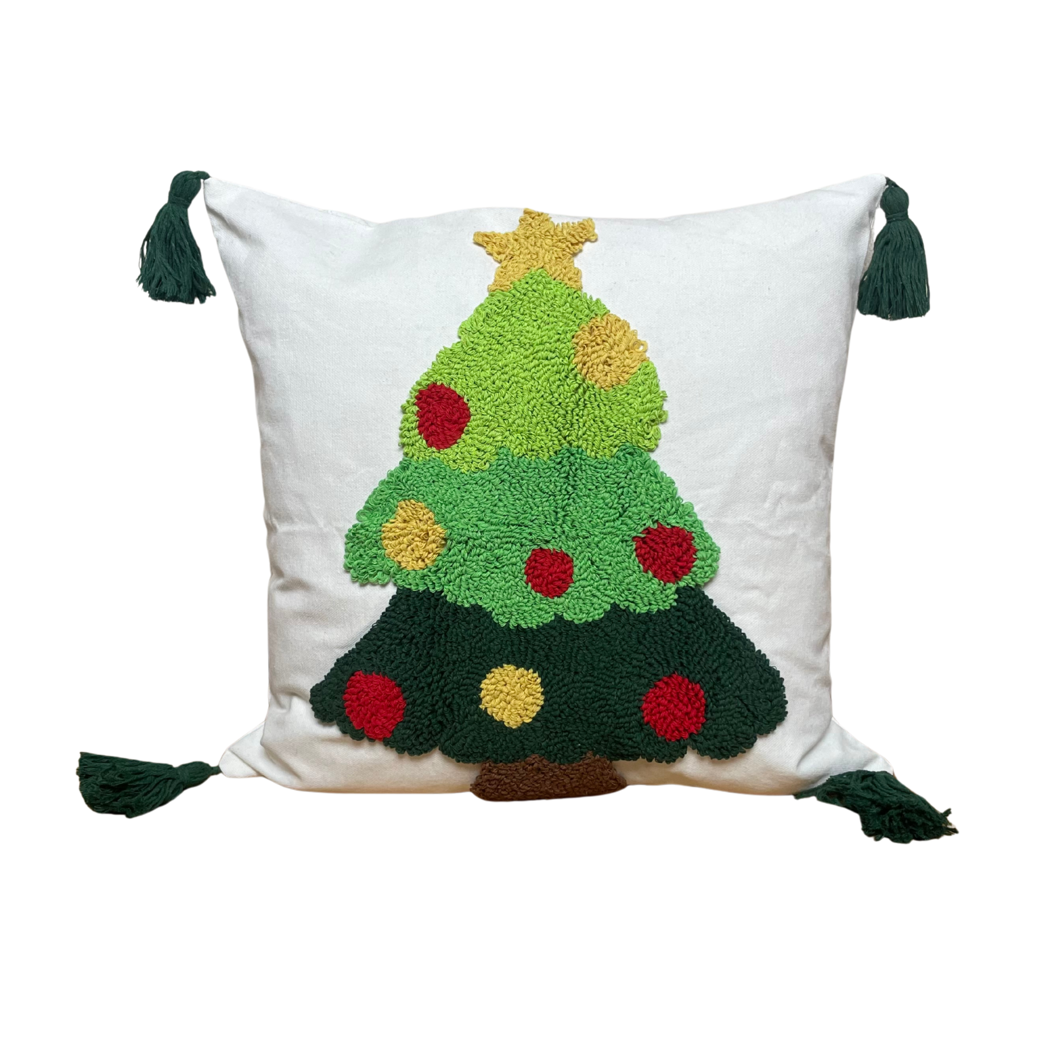 KISSENBEZUG | GESTICKTER WEIHNACHTSBAUM MIT QUASTEN